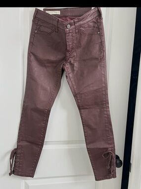 Pilcro and the Letterpress Lace-Up Skinny Jeans in Brown